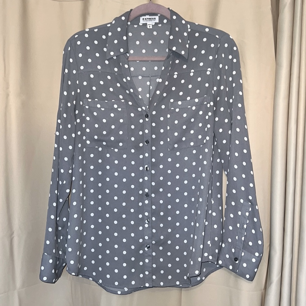 Express Portofino long sleeve polkadot blouse